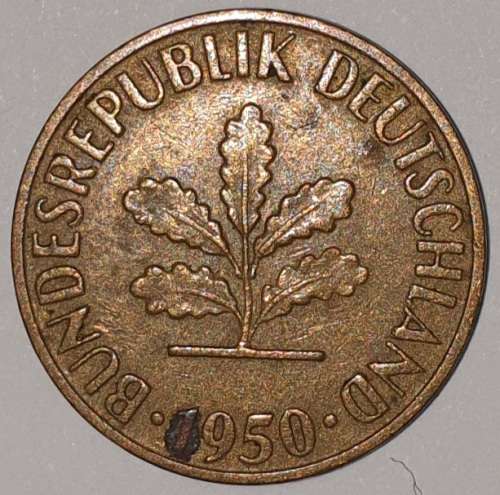 1950 D - 5 PFENNIG - FIVE PFENNIG - GERMANY - FEDERAL REPUBLIC - (Brass Clad Steel)